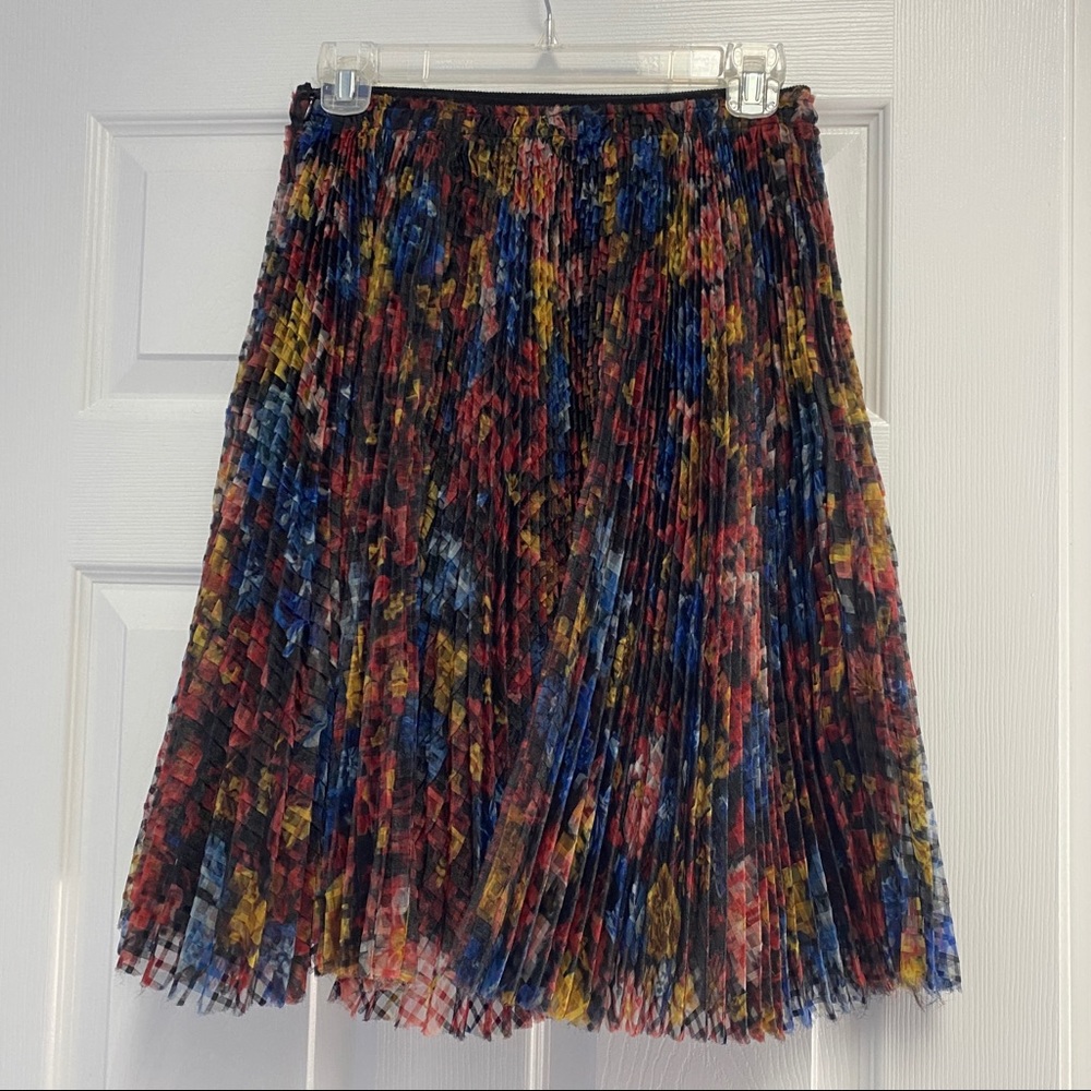 Burberry Sample Skirt Gingham Floral Pleated Mini Skirt
